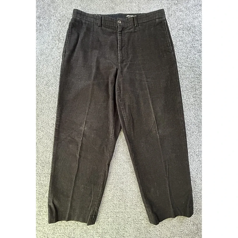 Eddie Bauer Mens 36x29 Chino Corduroy Pleated Black Pants Gorpcore Y2K Baggy